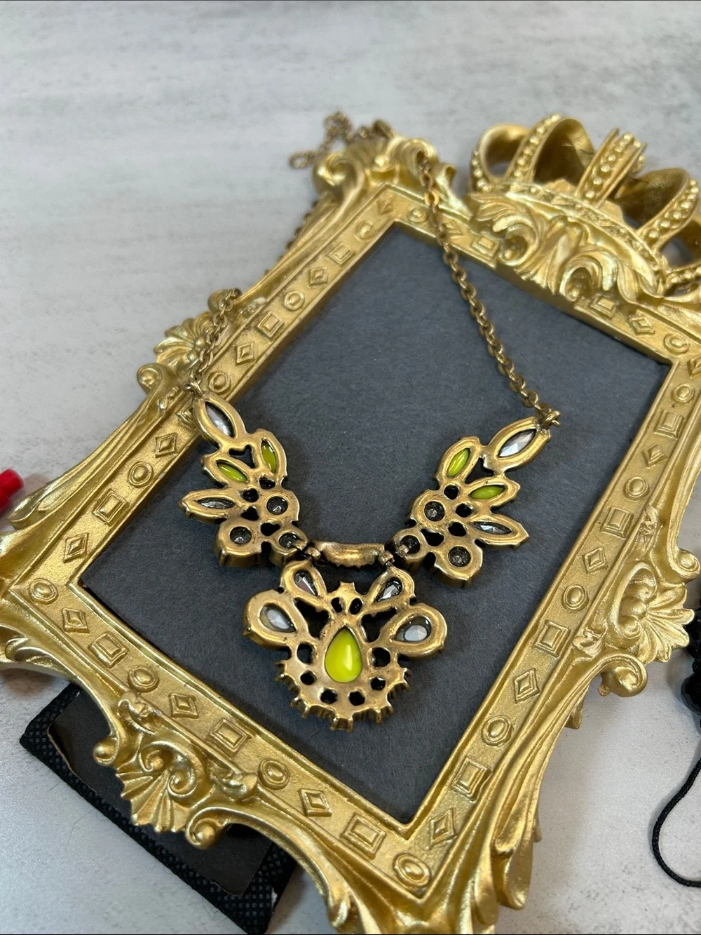 Statement Neon Yellow and Crystal Pendant Necklace